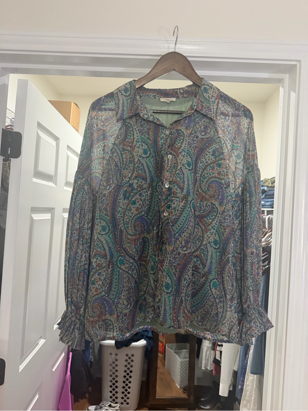 JODIFL Multicolor Paisley Sheer Button-Down Shirt